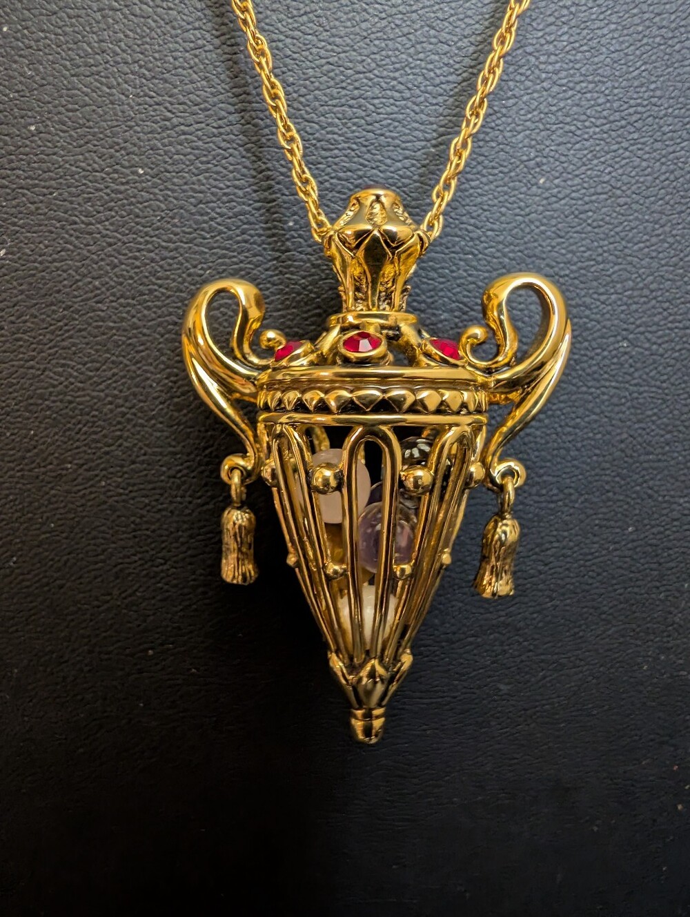 #35. Vintag Joan Rivers Chateleine Style Pendant Necklace & Gold Enamel Ea - Picture 3 of 7